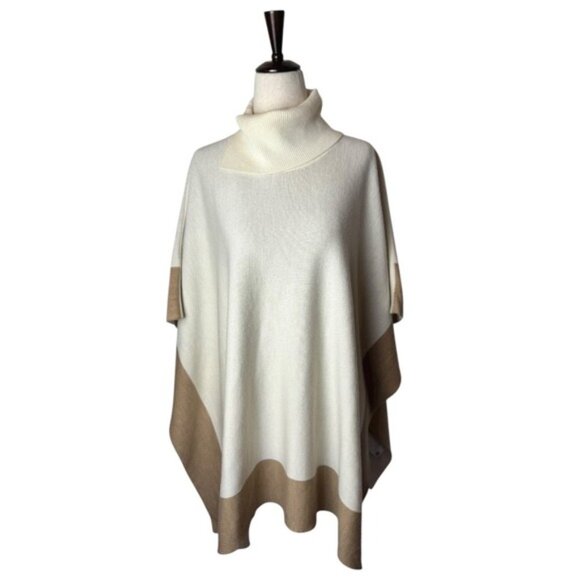 BOSS Poncho Women OS Ivory Knit Lisandra Wool Turtleneck Cape Sweater Outdoor - Picture 2 of 12